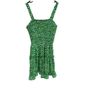 Sienna Sky Green Floral Smocked Tiered Mini Dress Ruffle Hem Sz M Y2K Baby Doll